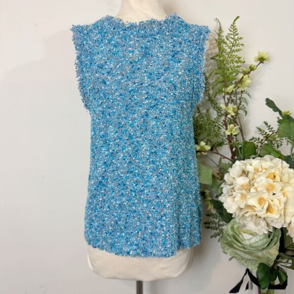 J. CREW | tweed fringe shell | medium | top | teal aqua - Picture 1 of 8